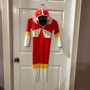 Vintage Power Ranger Red, White, and Yellow Costume with Mask